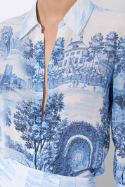 Γυναικείο Πουκάμισο με pattern palm trees λευκό-γαλάζιο Alice+Olivia