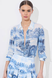 Γυναικείο Πουκάμισο με pattern palm trees λευκό-γαλάζιο Alice+Olivia