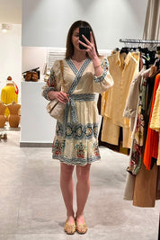 Γυναικείο φόρεμα με κεντήματα wrap cream Ruby YaYa