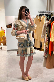 Γυναικείο φόρεμα με κεντήματα wrap cream Ruby YaYa