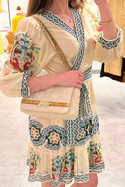 Γυναικείο φόρεμα με κεντήματα wrap cream Ruby YaYa