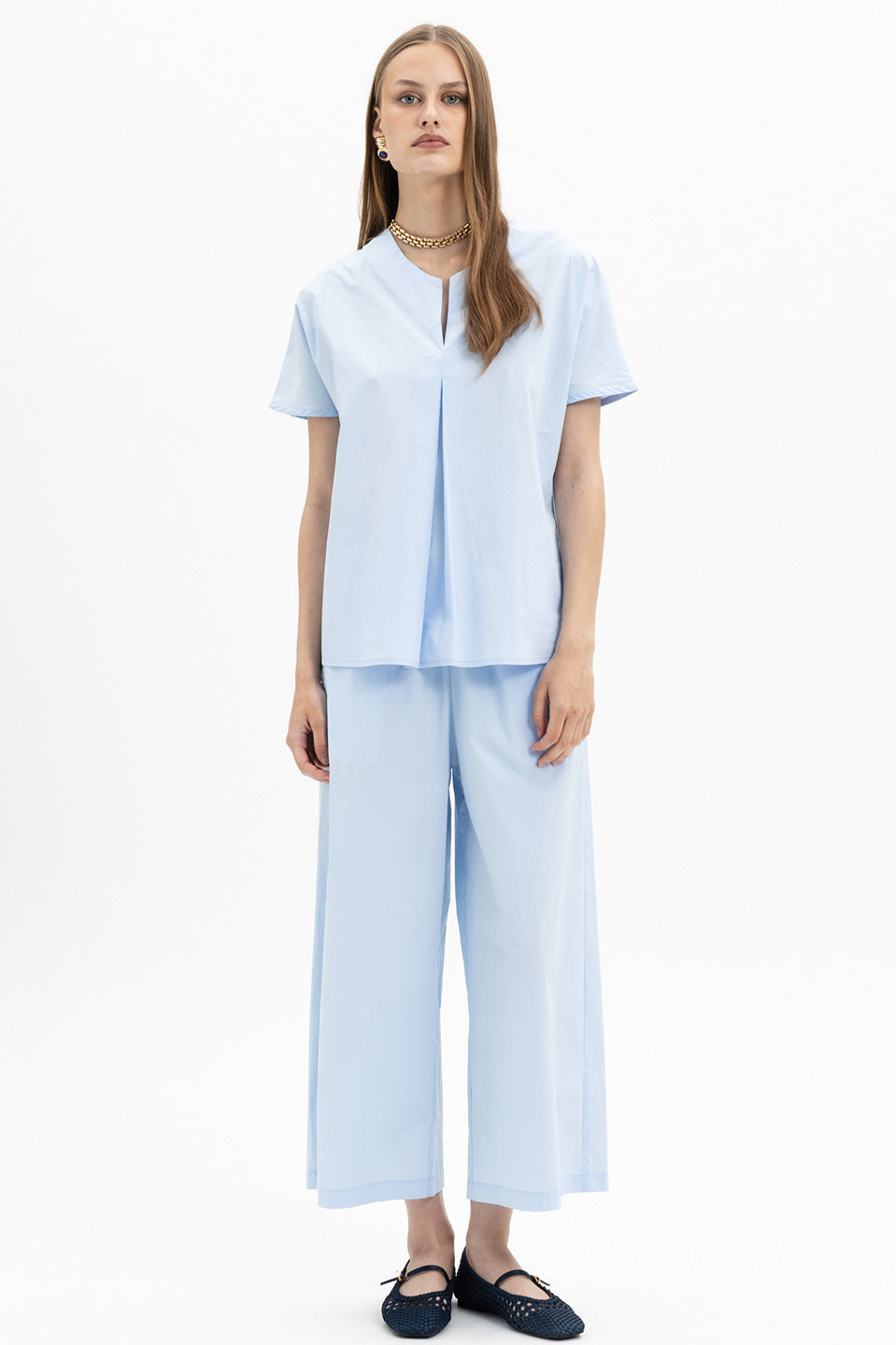Γυναικεία μπλούζα ποπλίνα σιέλ MYT