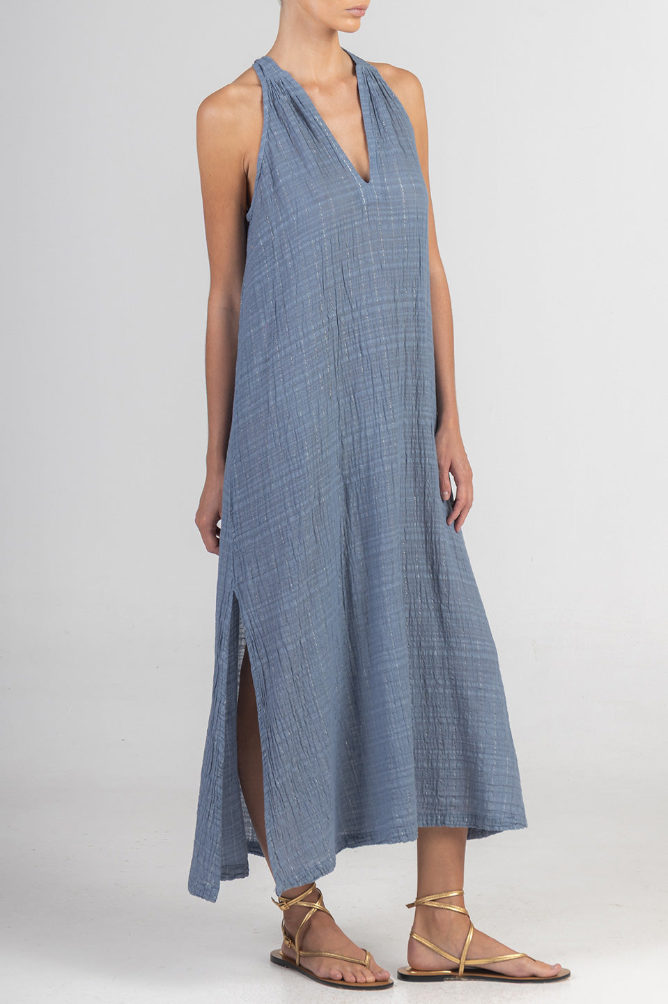 Γυναικείο φόρεμα αέρινο sky blue lurex August