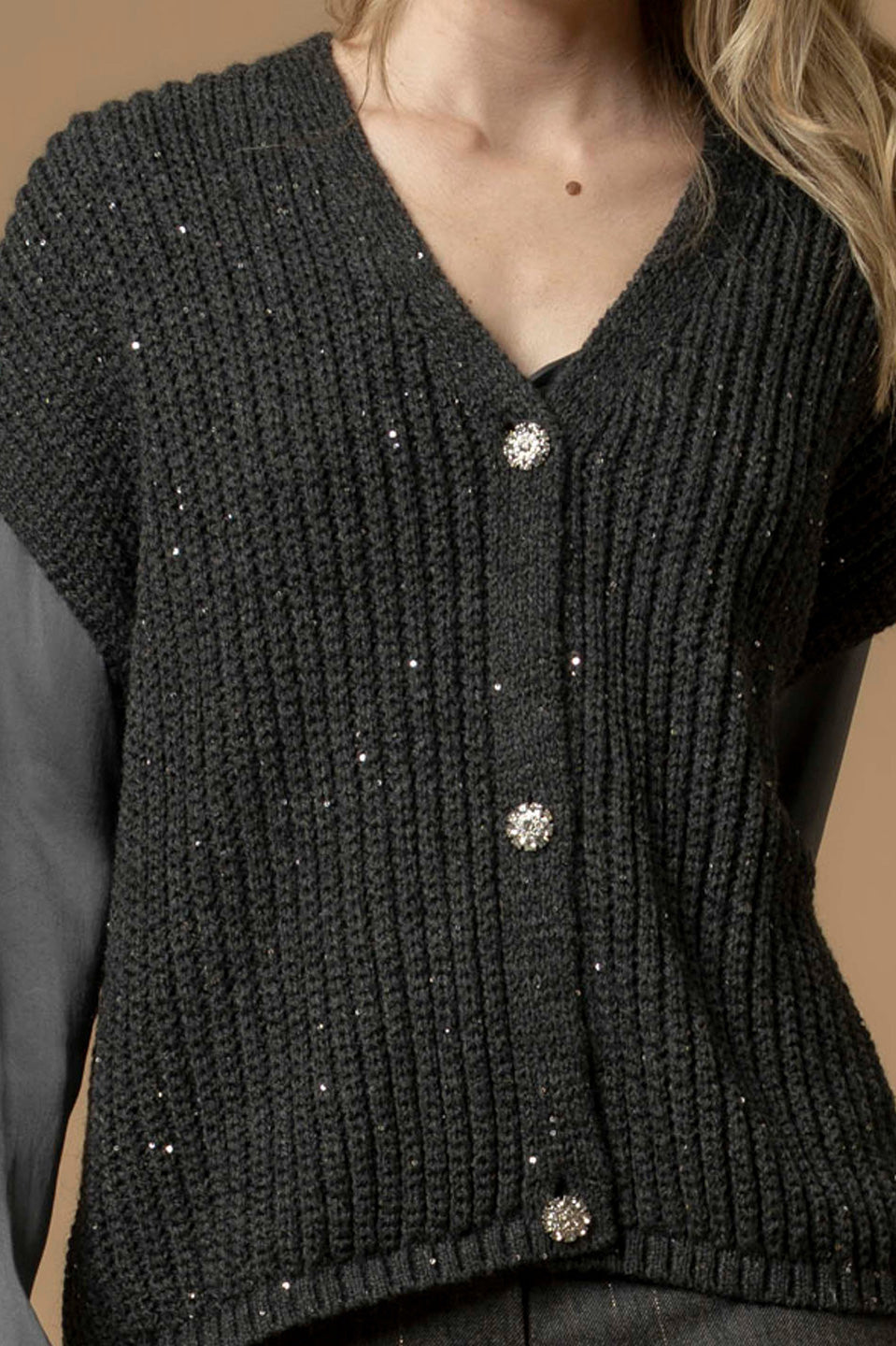 Γυναικεία ζακέτα πλεκτή γκρι σκούρο Kocca