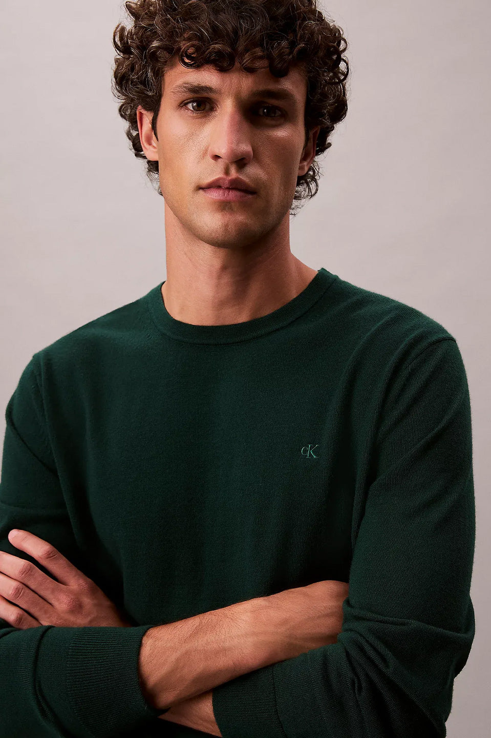 Ανδρική μπλούζα πλεκτή 100% merino wool πράσινη Calvin Klein - LV04LB305G0PI