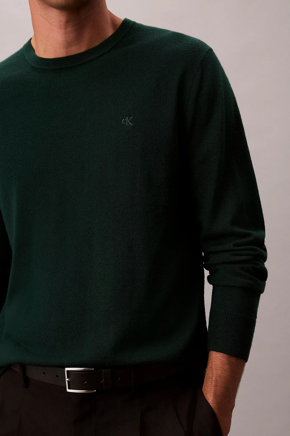 Ανδρική μπλούζα πλεκτή 100% merino wool πράσινη Calvin Klein - LV04LB305G0PI