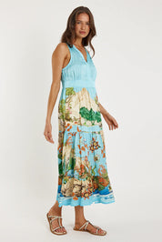 Γυναικείο φόρεμα αμάνικο εμπριμέ sky blue Ruby YaYa