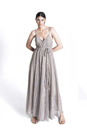 Γυναικείο φόρεμα maxi με τιράντες lurex μπισκότο Sandro Ferrone