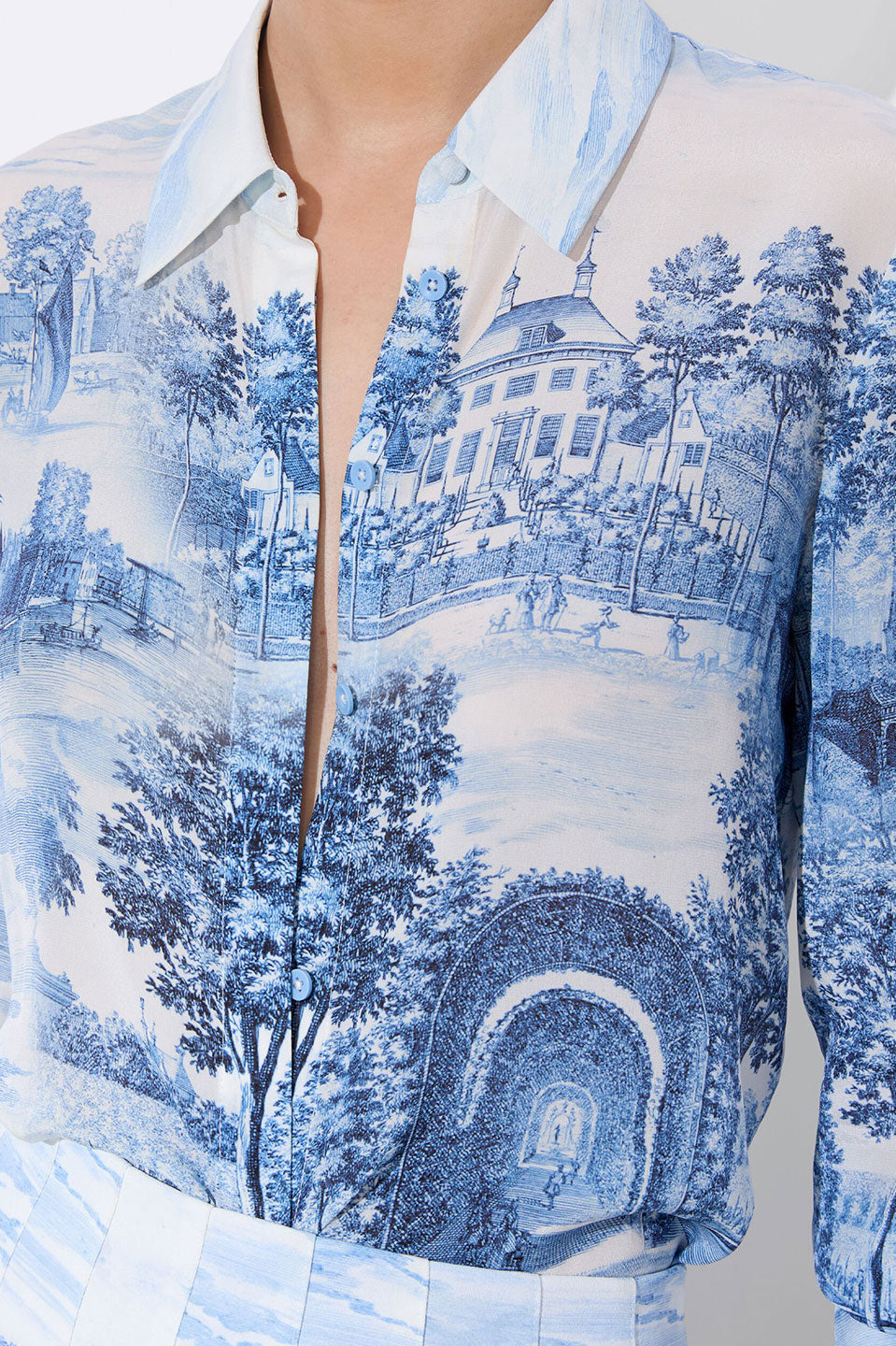 Γυναικείο Πουκάμισο με pattern palm trees λευκό-γαλάζιο Alice+Olivia