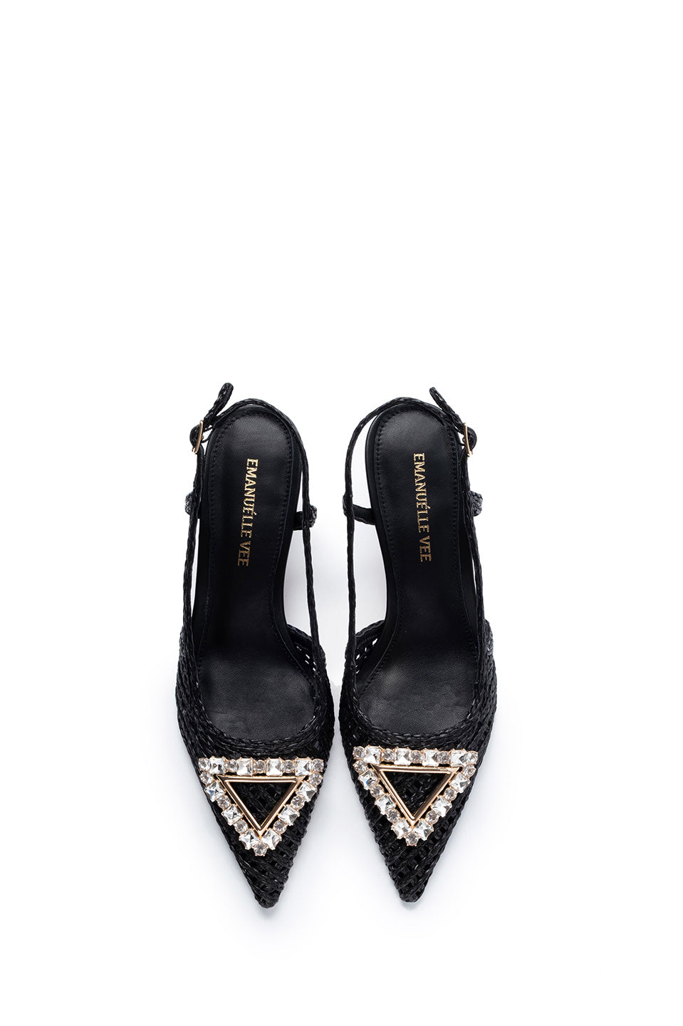 Μαύρη slingback γόβα με τακούνι και διακοσμητική αγκράφα Emanuelle Vee
