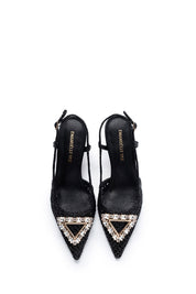 Μαύρη slingback γόβα με τακούνι και διακοσμητική αγκράφα Emanuelle Vee