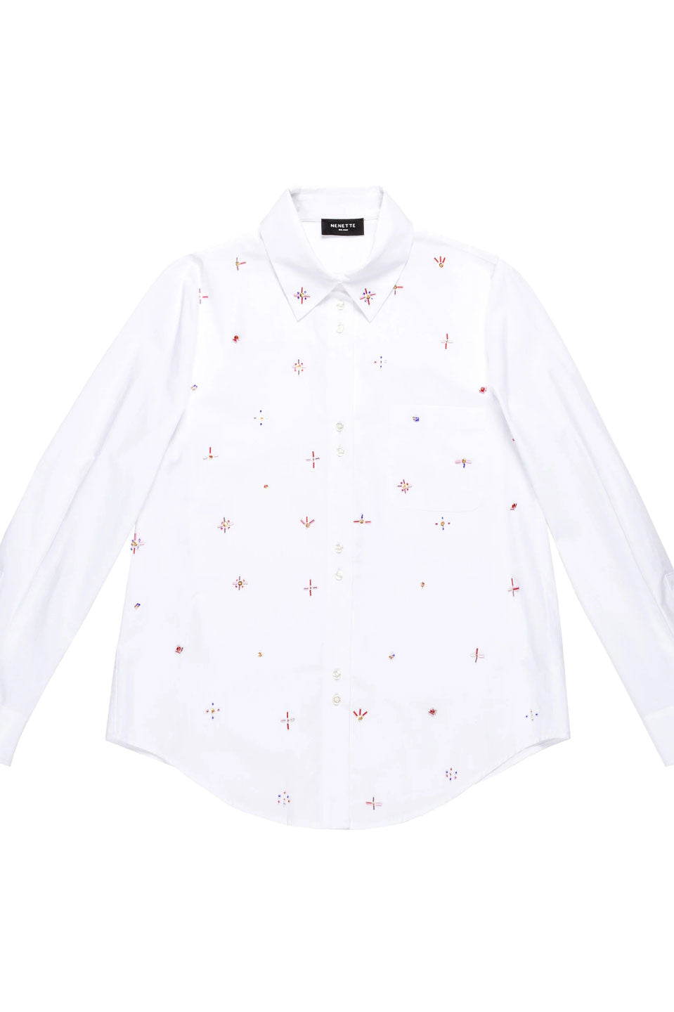 Γυναικείο πουκάμισο με κεντήματα και πέτρες λευκό Nenette