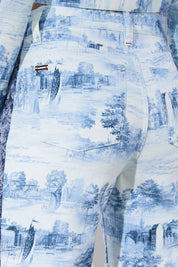 Γυναικείο Jean παντελόνι με pattern palm trees λευκό-γαλάζιο Alice+Olivia