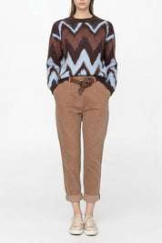 Γυναικεία μπλούζα πλεκτή με σχάδια καφέ-γαλάζια Tensione In