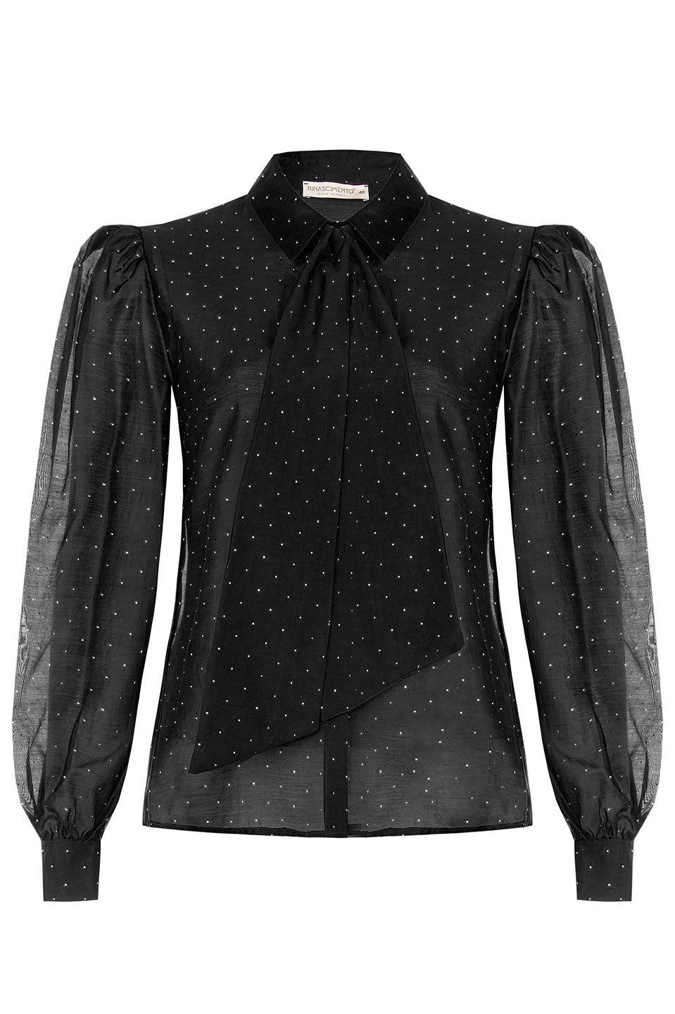 Γυναικεία μπλούζα ημιδιάφανη με φιόγκο μαύρη Rinascimento