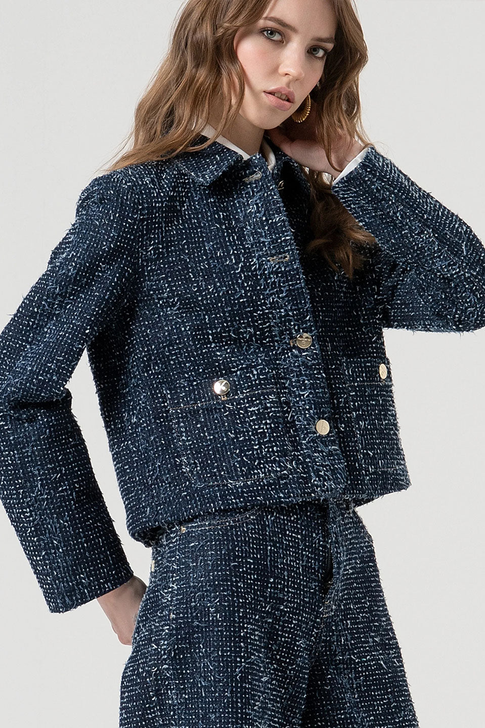 Γυναικείο σακάκι με δομή σκούρο μπλε Fracomina