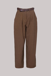 Γυναικείο παντελόνι με ζώνη καφέ Tensione In