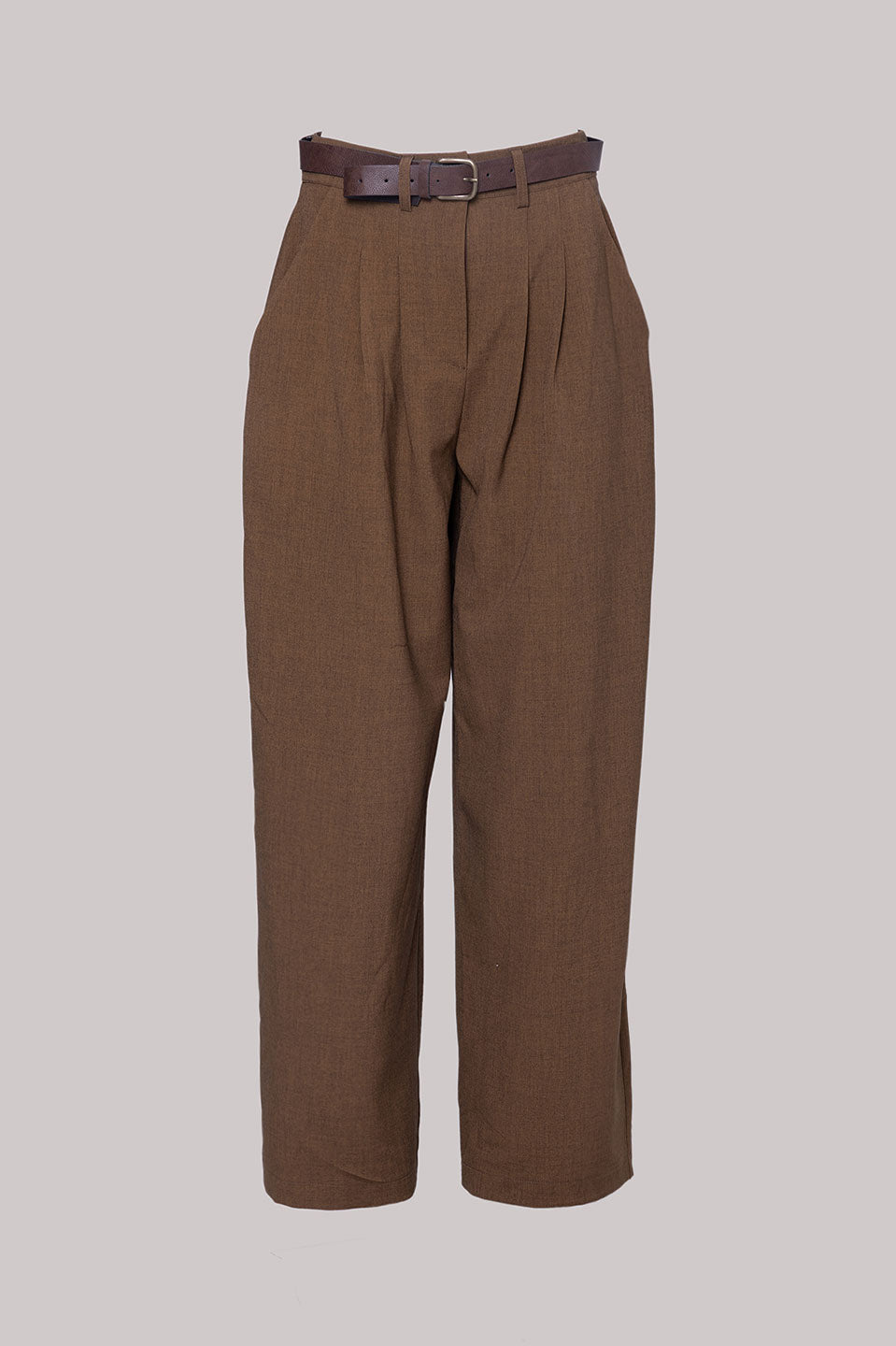 Γυναικείο παντελόνι με ζώνη καφέ Tensione In