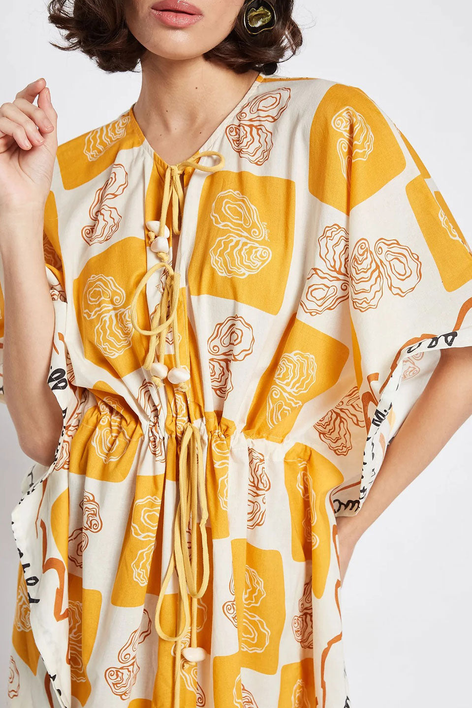 Γυναικείο φόρεμα καφτάνι με print κίτρινο Be Sunset