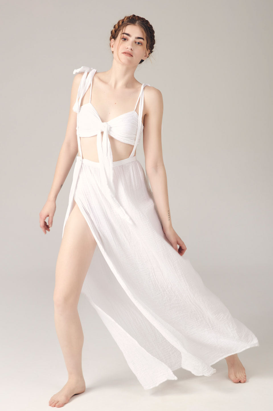 Γυναικείο σετ φούστα και crop top λευκό Blanca