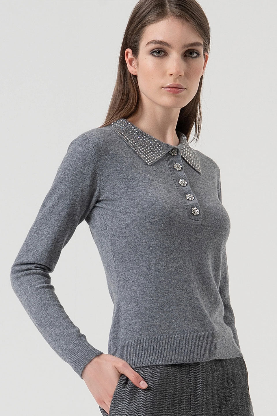 Γυναικεία μπλούζα πλεκτή με κουμπιά γκρι Fracomina