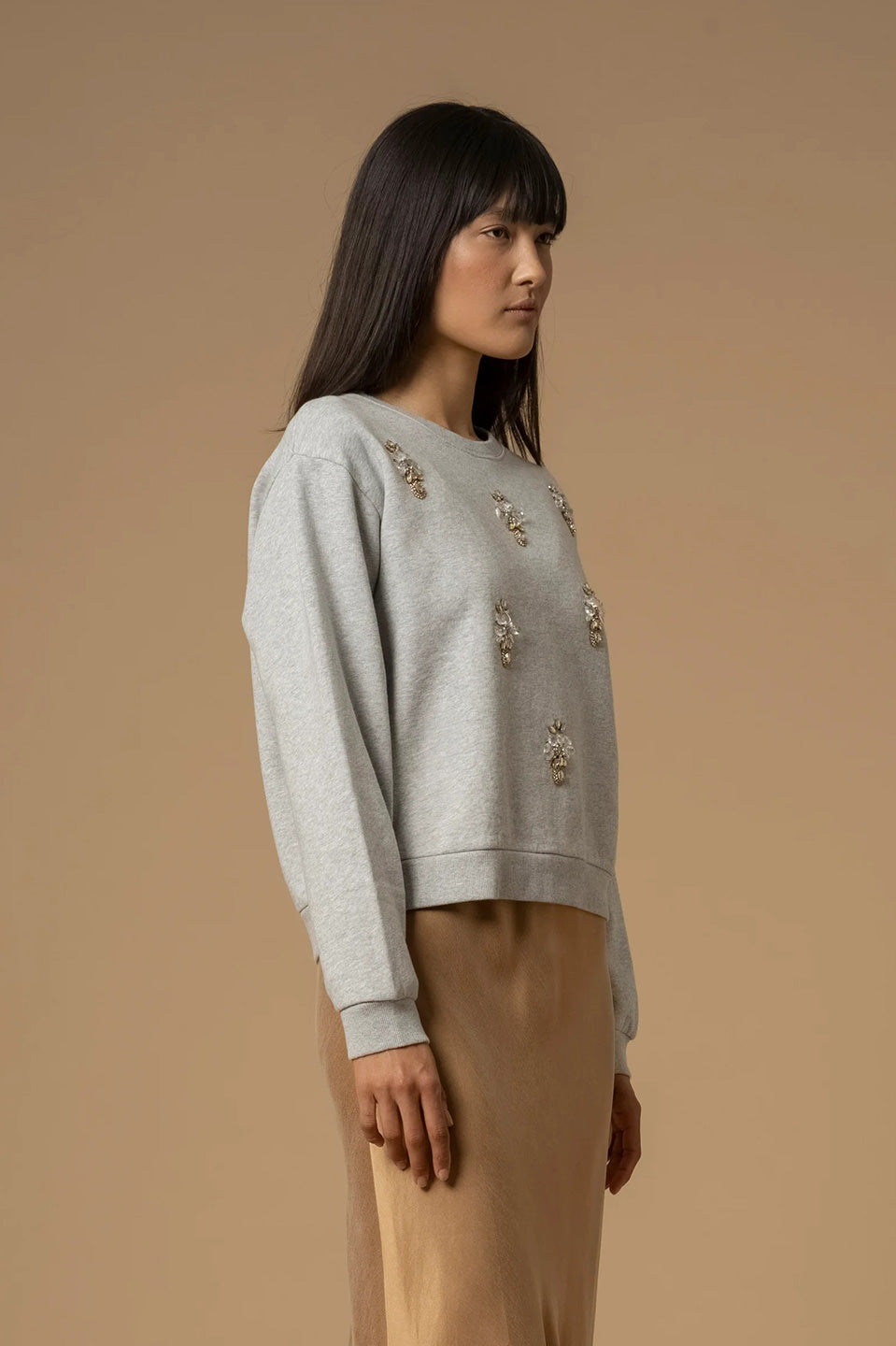 Γυναικεία μπλούζα πλεκτή με πέτρες γκρι μελαζέ Kocca