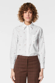 Γυναικείο πουκάμισο με κεντήματα και πέτρες λευκό Nenette