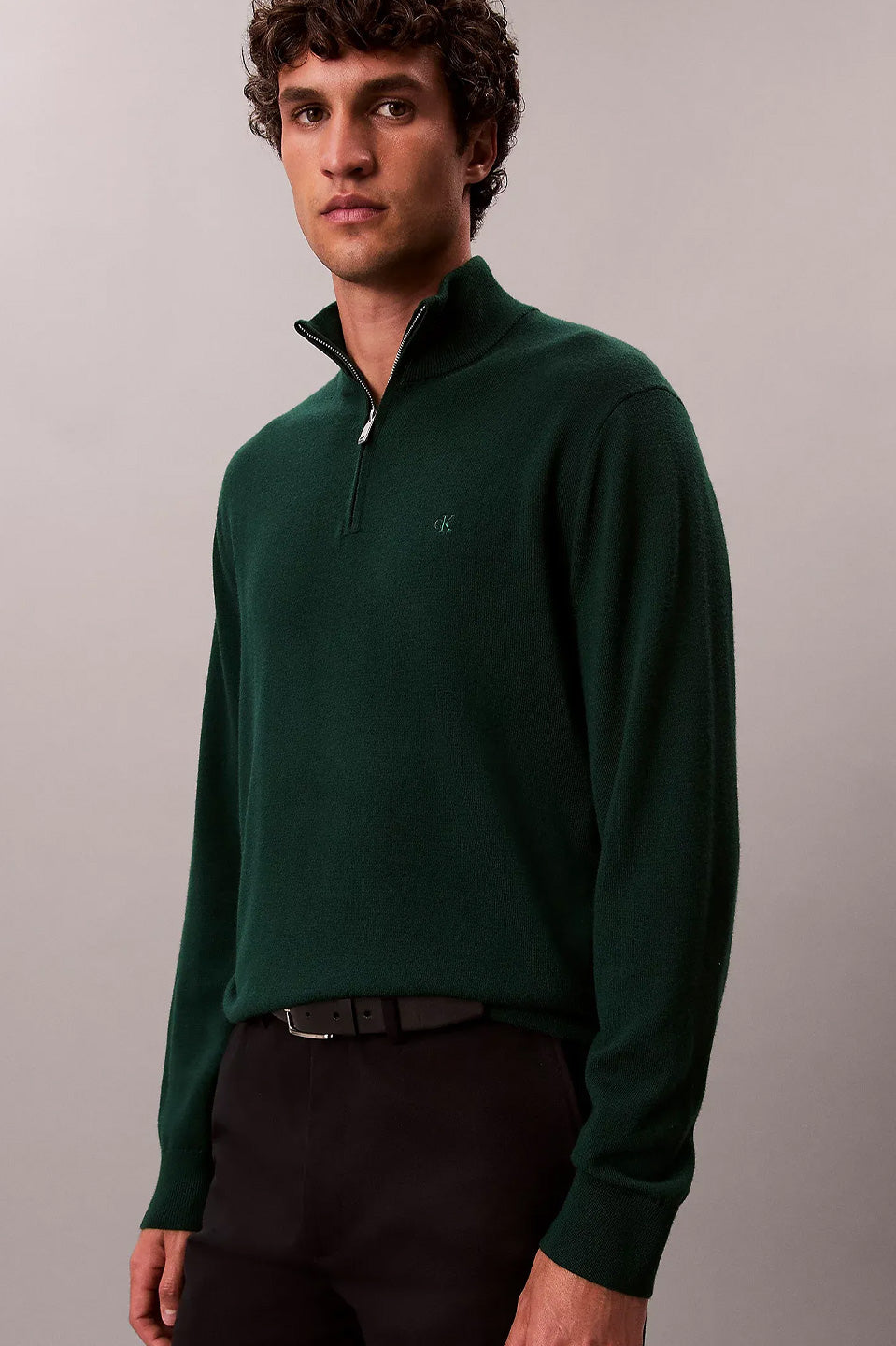 Ανδρική μπλούζα πλεκτή με φερμουάρ 100% merino wool Calvin Klein - LV04LD318G0PI