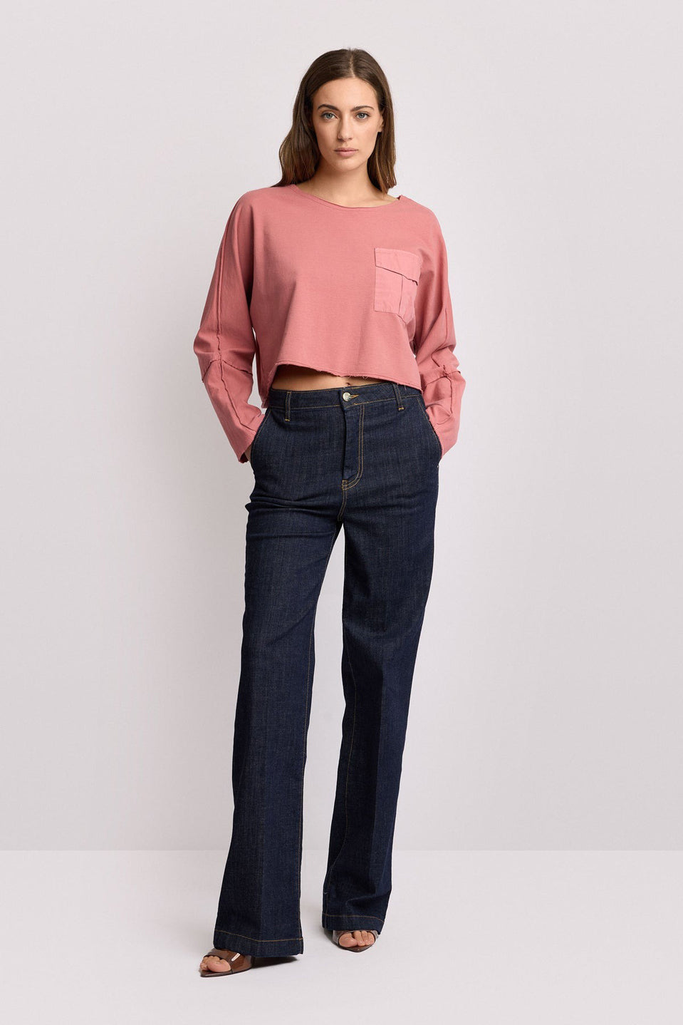 Γυναικείο παντελόνι τζιν wide leg & full length γραμμή μπλε σκούρο Kocca
