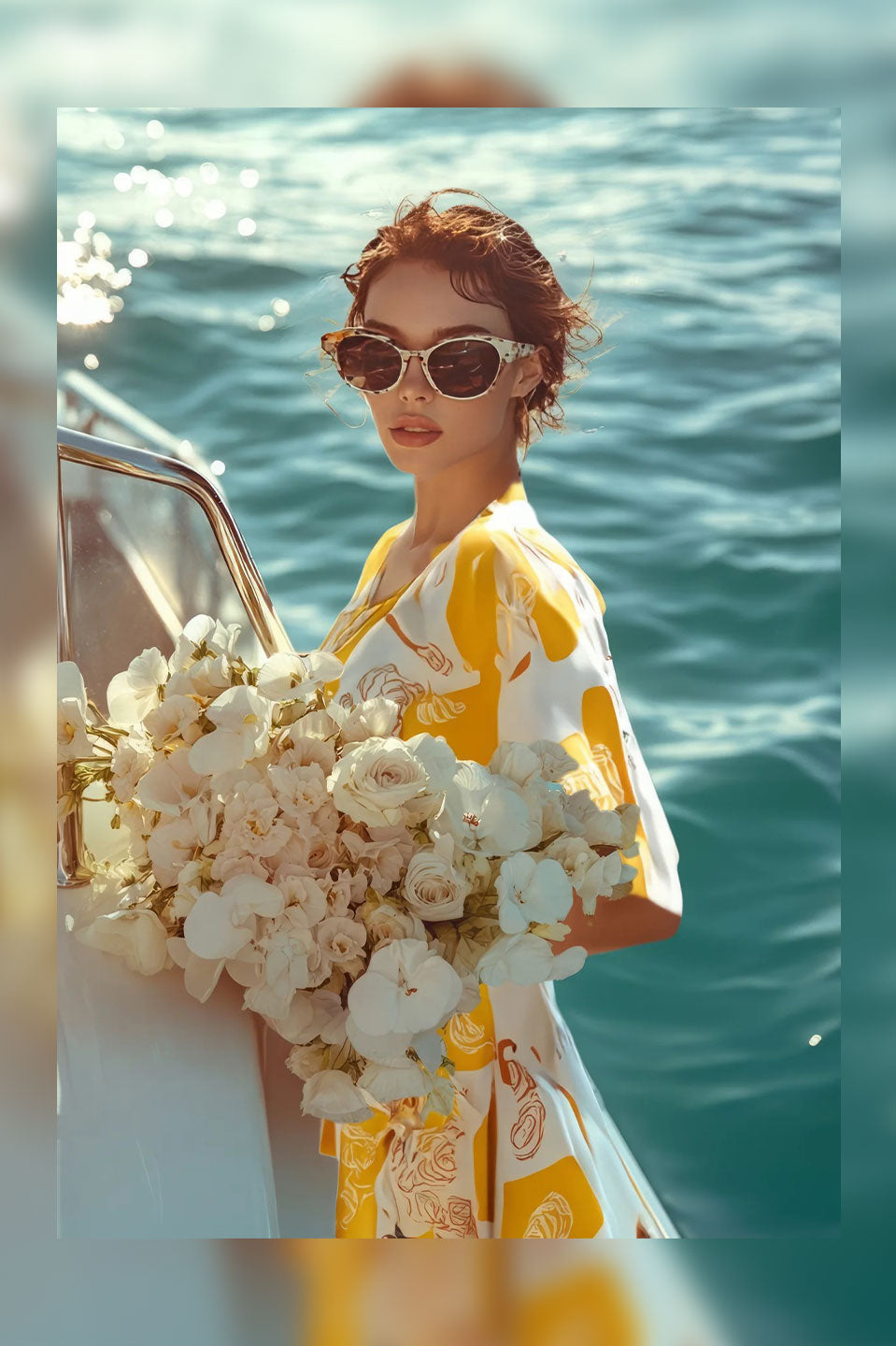 Γυναικείο φόρεμα καφτάνι με print κίτρινο Be Sunset