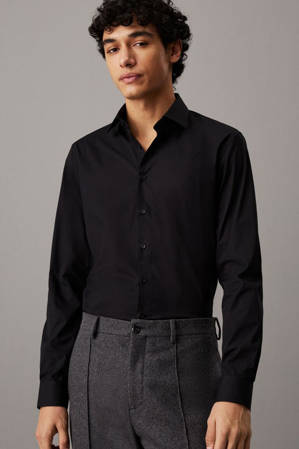 Ανδρικό Πουκάμισο ποπλίνα slim fit μαύρο Calvin Klein K10K109509BEH