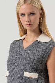 Γυναικεία μπλούζα αμάνικη εκρού-γκρι Fracomina