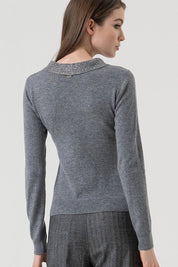 Γυναικεία μπλούζα πλεκτή με κουμπιά γκρι Fracomina