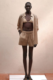 Γυναικείο πουκάμισο μακρυμάνικο σαφάρι κάμελ Eleh