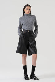 Γυναικεία μπλούζα πλεκτή ζιβάγκο με λεπτομέρειες γκρι Fracomina