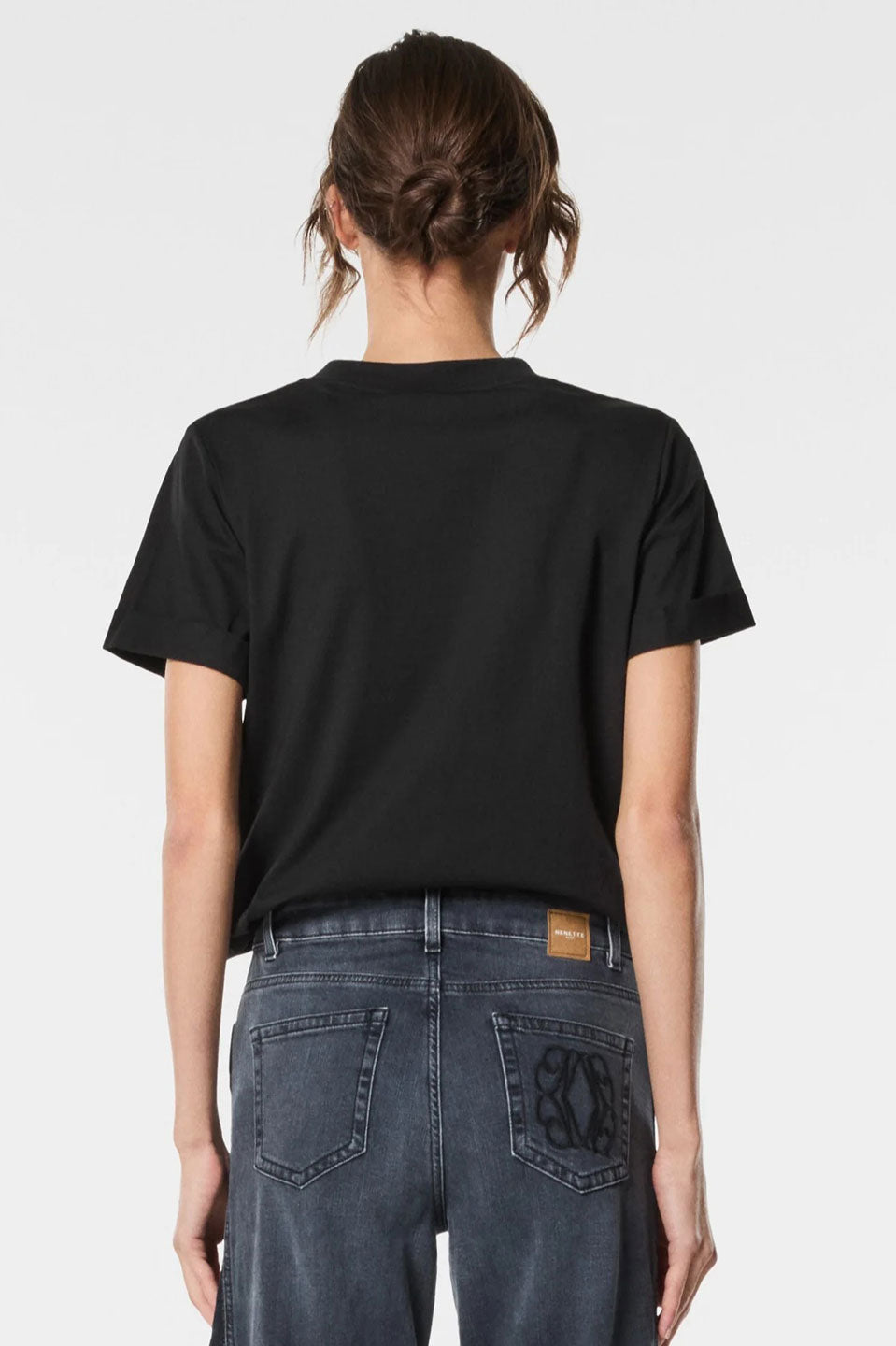 Γυναικεία μπλούζα T-shirt με στάμπα και στρας μαύρη Nenette