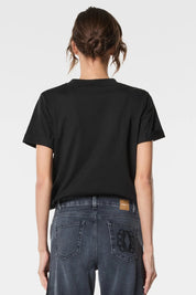 Γυναικεία μπλούζα T-shirt με στάμπα και στρας μαύρη Nenette