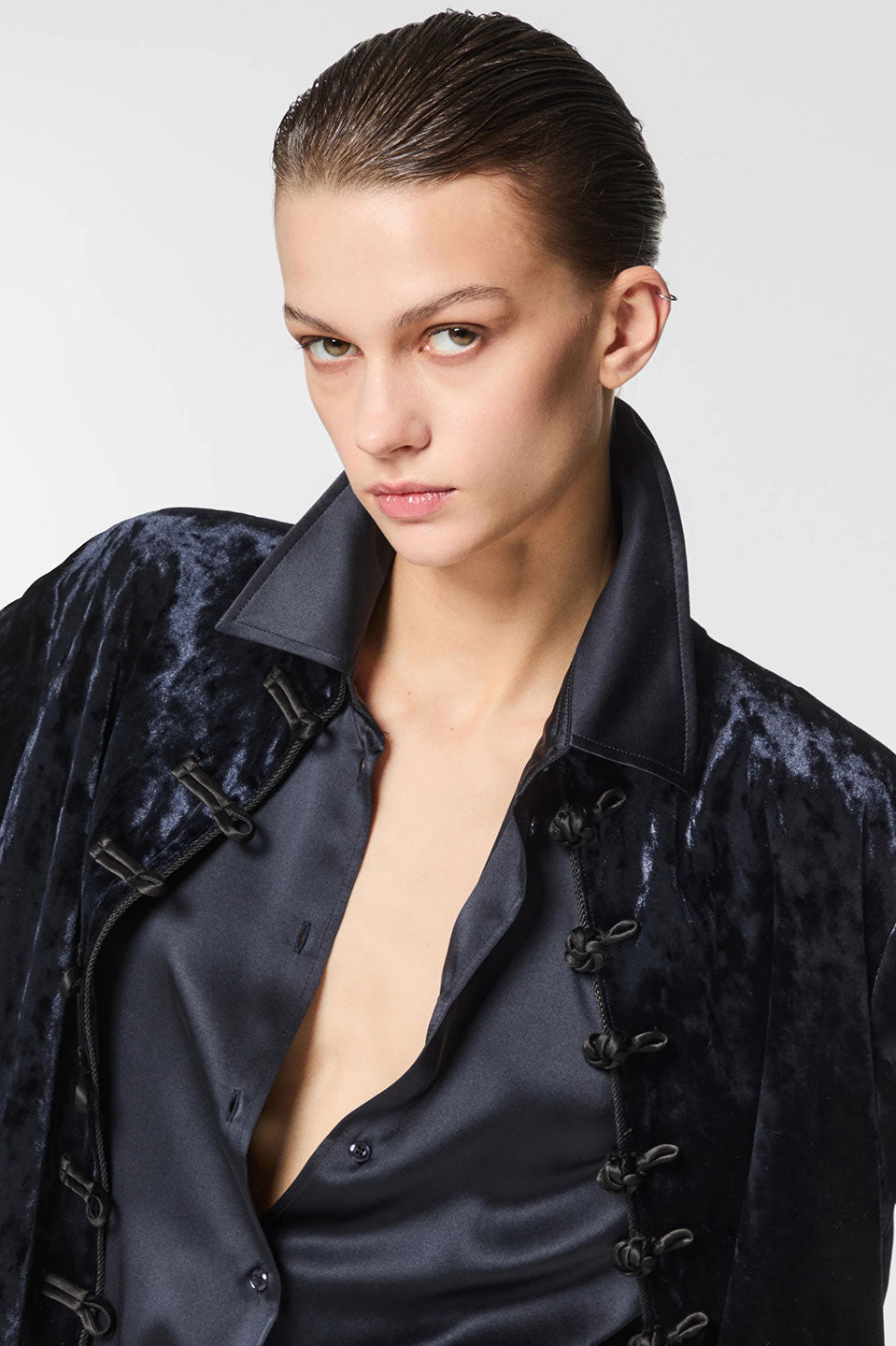 Γυναικείο πανωφόρι κιμονό βελουτέ μπλε Nenette