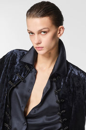 Γυναικείο πανωφόρι κιμονό βελουτέ μπλε Nenette