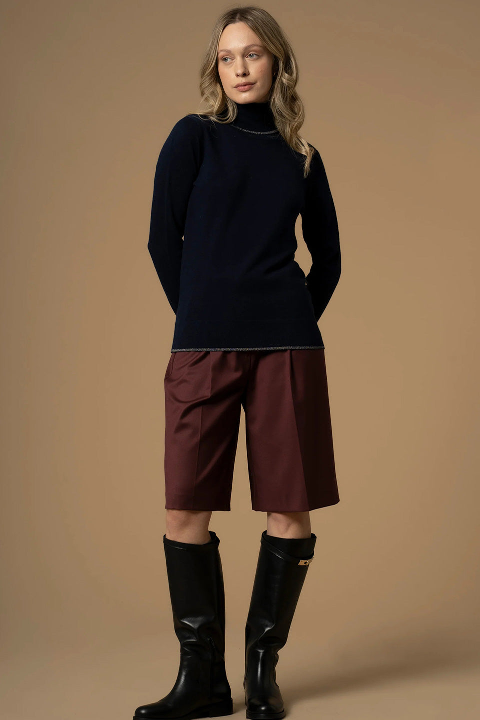 Γυναικεία μπλούζα πλεκτή ζιβάγκο μπλε Kocca