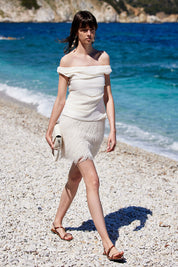 Γυναικεία Φούστα με πούπουλα και παγιέτα ιβουάρ Eleh