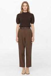 Γυναικείο παντελόνι με ζώνη καφέ Tensione In