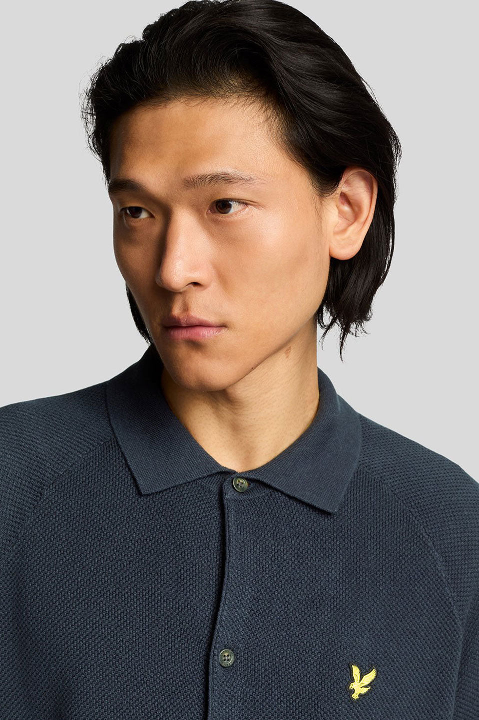 Ανδρικό Μακρυμάνικο πλεκτό πουκάμισο σκούρο μπλε Lyle & Scott