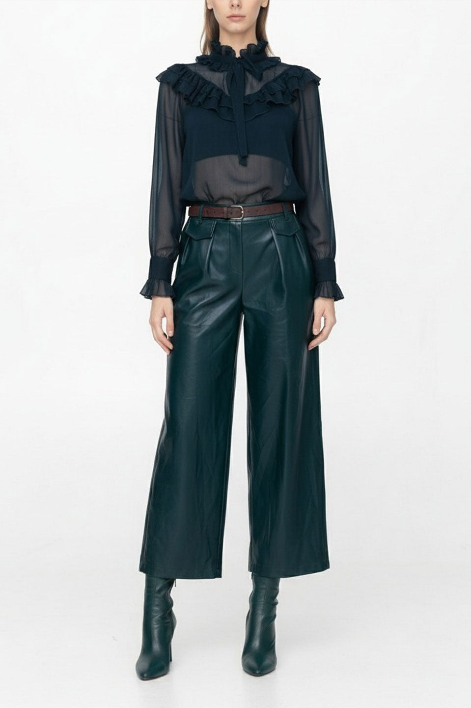 Γυναικείο παντελόνι όψη δέρματος πράσινο Tensione In