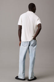 Ανδρική Πόλο μπλούζα λινό-βαμβάκι κανονική γραμμή λευκή Calvin Klein K10K114136YAS