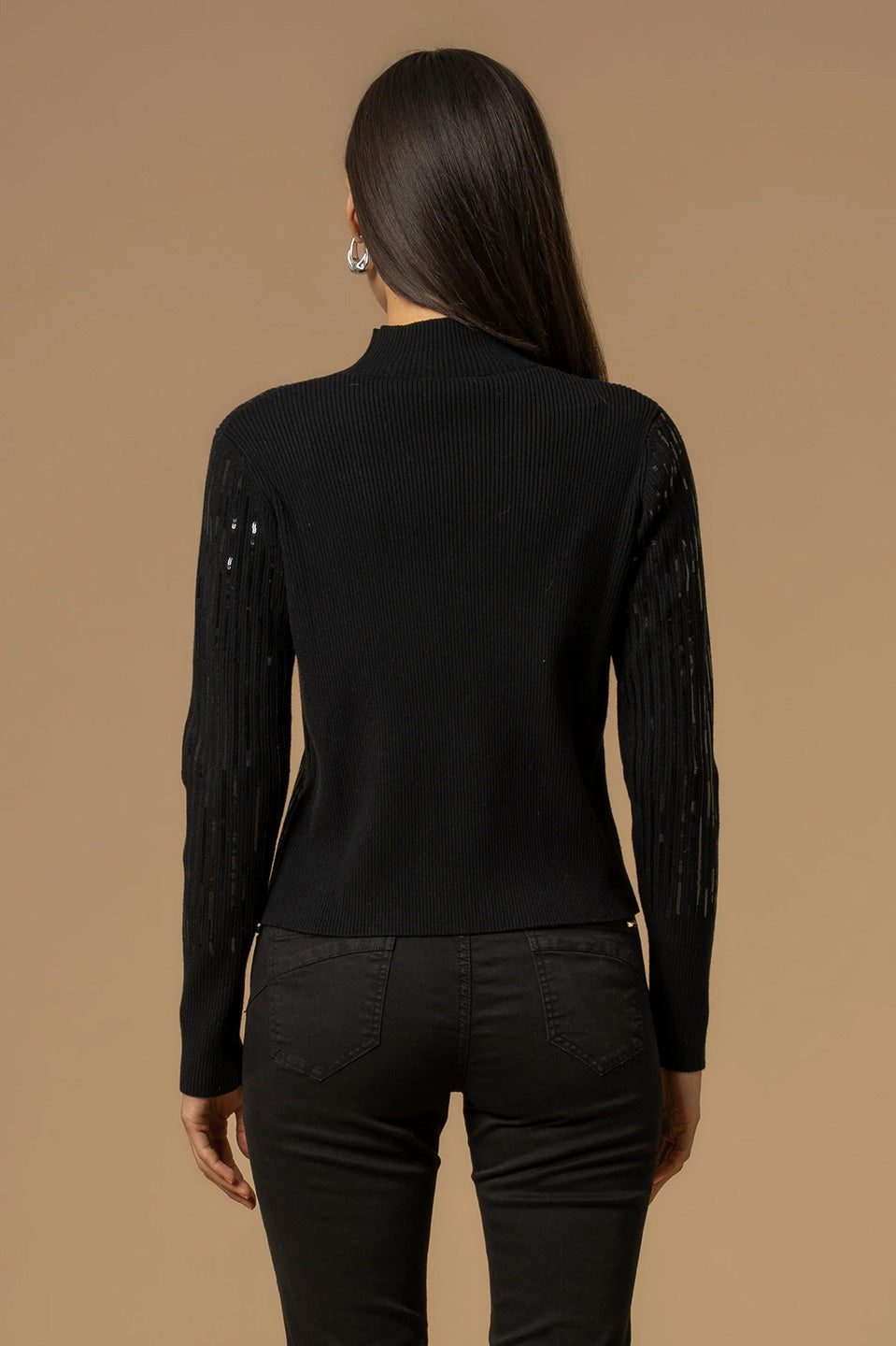 Γυναικεία μπλούζα πλεκτή με παγιέτα μαύρη Kocca