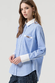 Γυναικείο πουκάμισο φαρδιά γραμμή ριγέ μπλε Fracomina