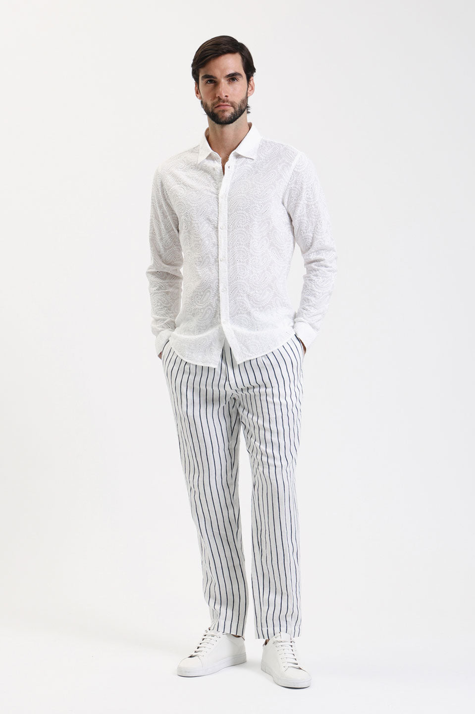 Ανδρικό Πουκάμισο με κέντημα λαχούρι λευκό Gianni Lupo