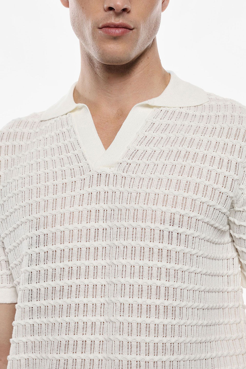 Ανδρική κοντομάνικη μπλούζα πλεκτή λευκή IMPERIAL MAN