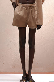 Γυναικείο Σορτς με λάστιχο σαφάρι κάμελ Eleh